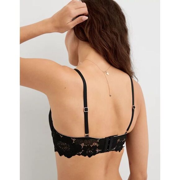 Aerie Real Power Balconette Poppy Lace Bra In True Black Size 38B - Picture 3 of 12